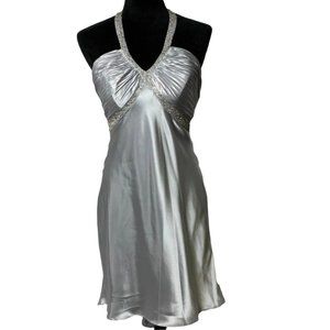 Morgan & Co Juniors Silver Party Short Dress Size 9/10 High Low A Line Backless